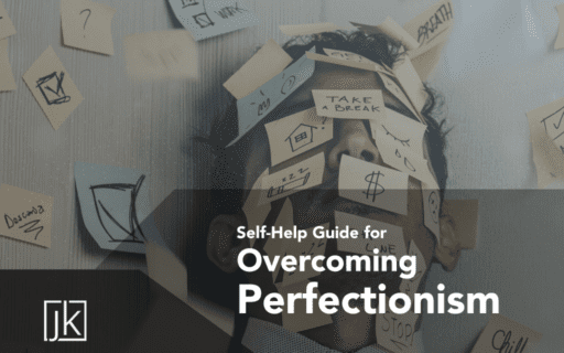 stressed man with post its on his walls and face Jahan Kalantar self-help guide for overcoming perfectionism