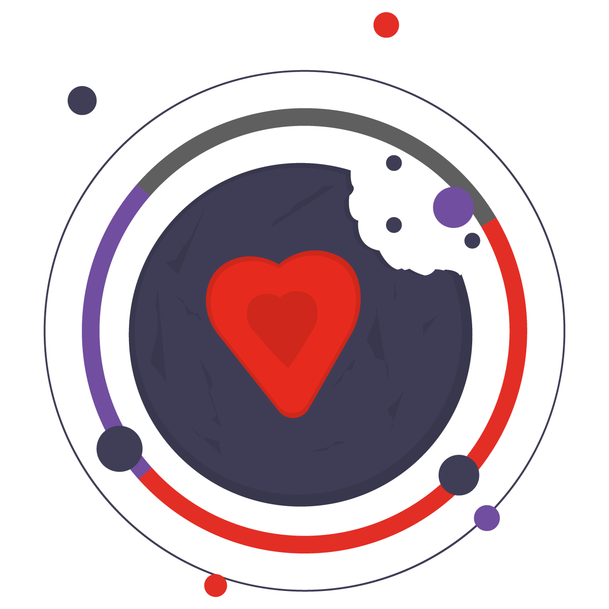purple and red icon of a heart crumbling away for motivational speaker topic about honesty